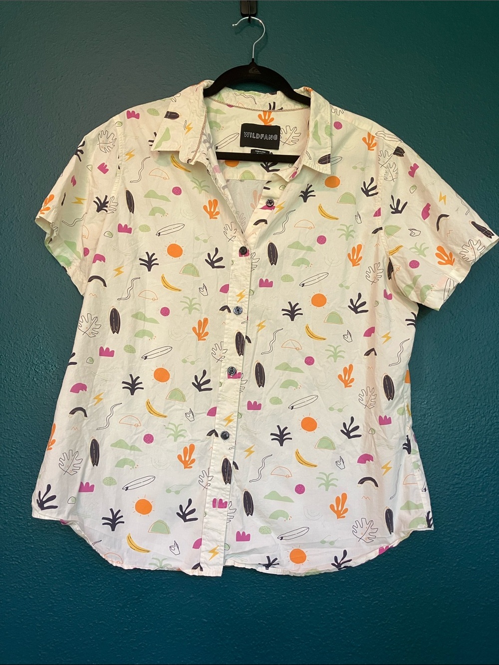 Wildfang Cream Button-Down Shirt with Multicolor Abstract Print